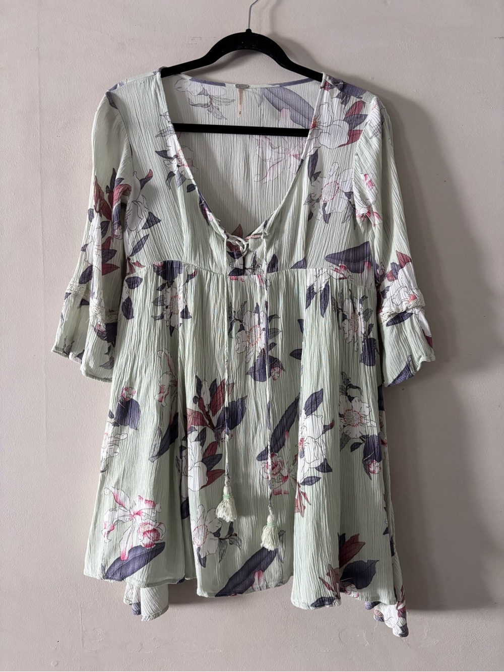 Harlow Mint Floral Tie-Front Tunic with Purple and Pink Blooms